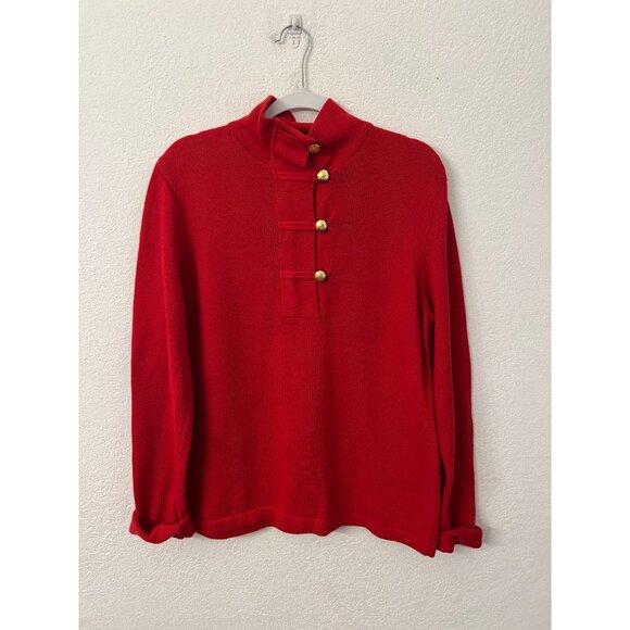 Chaps Red Pullover Sweater XL 100% Cotton Gold Button Accents - Picture 1 of 5